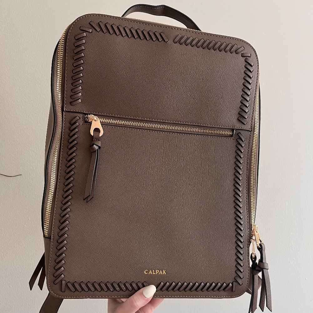 Calpak Kaya 15 inch Leather Laptop Backpack in Mocha